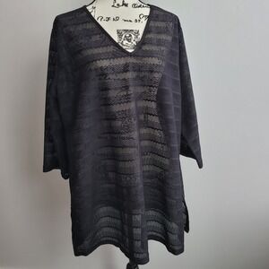 Mario Serrani black mesh sheer swim cover neutral minimalist‎ grunge goth summer